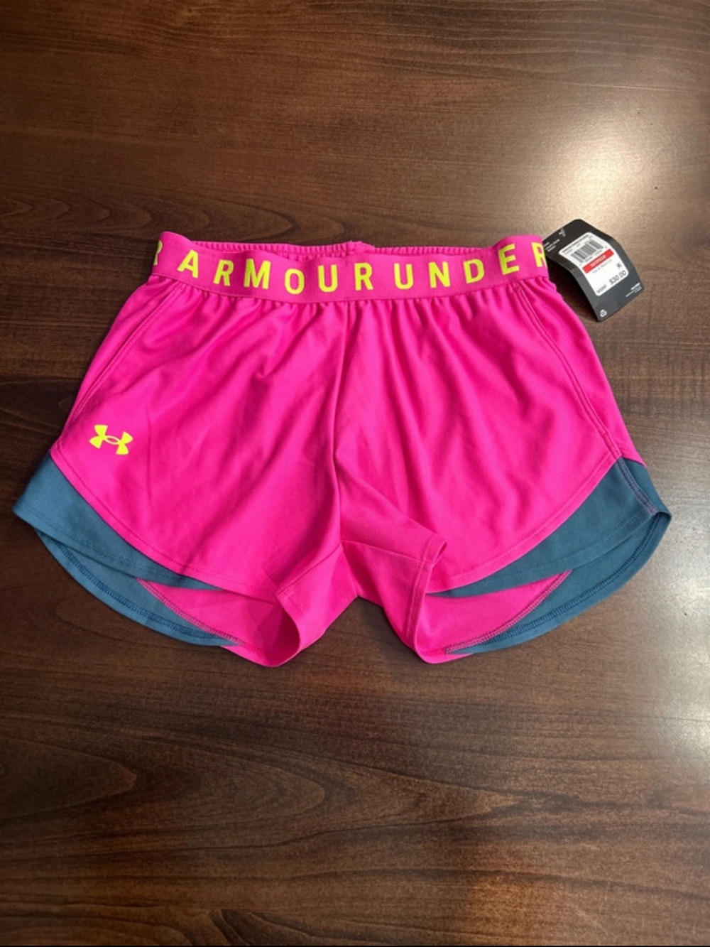Under Armour Women's Hot Pink Athletic Shorts with Navy Liner